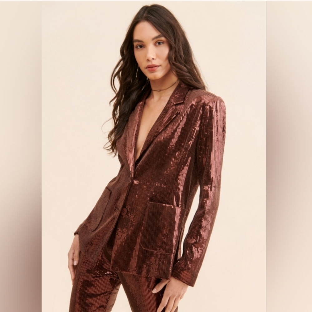 Anthropologie Flat White Disco Sequins In Brown/Bronze Blazer Size S NWOT